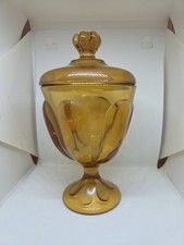 Vintage Viking Glass Epic Amber Six-Petal Pedestal Candy Dish with Original Lid picture