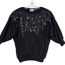 NWT Pier 26 New York Womens Black Sequin Rhinestone Batwing Knit Top Size M VTG picture