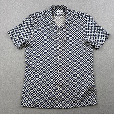 Reiss Shirt Mens Medium Blue Valencia Geometric  Button Up Short Sleeve Regular picture