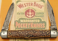 Antique WESTER BROS GERMANY Swell Center Knife Pressed Horn Handles - Used/Worn picture