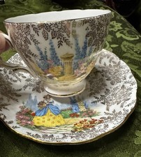 Colclough Tea Cup and Saucer CRINOLINE LADY IN THE GARDEN Bone China England picture