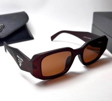 Prada PR 17WS Rectangle Sunglasses Dark Red Frame Brown Lens Authentic Unisex picture