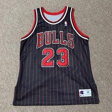 Champion Chicago Bulls Michael Jordan #23 Black Pinstripe Jersey Men’s 48 picture