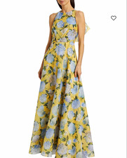 SACHIN & BABI Yellow Blue Green Floral Halter Lined Maxi Dress Size 6 picture