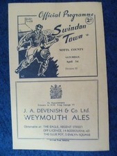 1949/50 Swindon Town V Notts County 1st April 3rd Division Football Programme picture