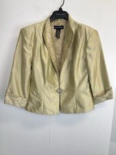 Vintage Cachet Women's 10 Gold Beaded Formal Blazer Jeweled Clasp 3/4 Sleeves picture