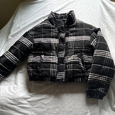 CISONO Women’s M Black White Plaid Zip Front Collared Puffer Jacket Darla picture