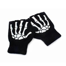 New Punk Gloves Halloween Skeleton Skull Half Finger Gloves Glow Winter Mittens picture