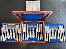 Antique 1855 Victorian 36-Piece Mother of Pearl Dessert Set & Case picture