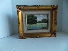 Vintage Texas Hill Country Bluebonnet Landscape Oil Painting Framed Signed picture
