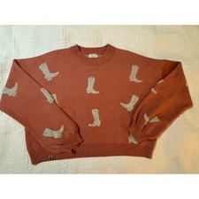 Simply Southern Cropped Cowboy Boot Sweater XL Terracotta Pink picture