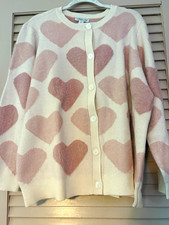 Coldwater Creek Women’s Plus 2X Ivory Pink Heart Jacquard Cardigan 24280 picture