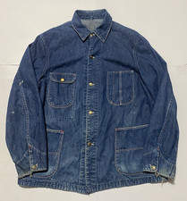 Vintage 40s 50s Denim Chore Jacket Sanforized Rivet Button Blue Jean Workwear picture