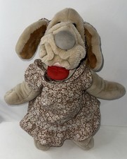 Vintage 1981 Ganz Bros Wrinkles The Dog Plush Hand Puppet Girl Floral Dress Bow picture
