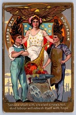 K59/ Labor Day Patriotic Postcard c1910 Liberty Lady Workers Holiday 135 picture