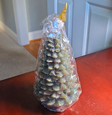 Creative Co-op Unscented Green/Gold Evergreen Tree Candle 4in x 7in XS4591 picture