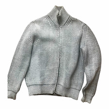 Maison Margiela Painted Men's Gray Rib-Knit Full Zip Mock Neck Sweater XL picture