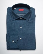 Isaia $775 NWT Blue Tonal Paisley Cotton 'Italia' Fit Sport Shirt 40 eu 15.75 US picture
