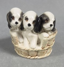 Vintage LEFTON Ceramic PUPPY TRIO IN BASKET #H3710 FIGURINE picture