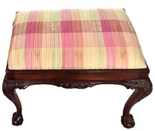 Vtg/Atq Lovely Chippendale Solid Mahogany Queen Anne Vanity Bench Ball & Claw picture