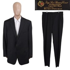NEW Hickey Freeman Loro Piana Tasmanian Two Piece Gray Stripe Suit 46XL 40 Waist picture
