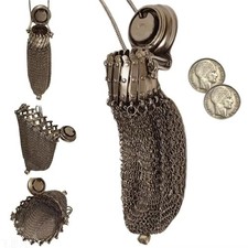 Vintage 1920s Double Mesh Coin Purse Stainless Steel Chainmail Collectible picture