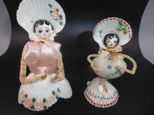 VTG PAIR HANDMADE SEASHELL HANDPAINTED FACEDOLLS picture