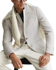 REISS Men's Tan Canty Tailored Fit Houndstooth Blazer Sport Coat 40S yau2526 picture