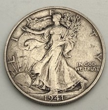 1941-S Walking Liberty Half Dollar Coin Beautiful VF– 90% Silver –12.5g picture