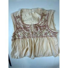 Lucky Brand Cream Embroidered Sleeveless Boho Peasant Top Womens XXL 2XL picture