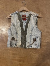 Vintage JOUJOU Acid Wash Denim 2 Piece Set Vest Jeans Size M Western 80s 90s picture