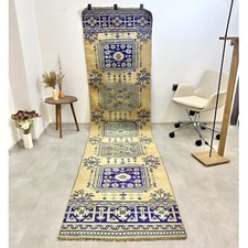 3x11 Floral Yellow Vintage Runner, Turkish Oushak Runner, Handmade Wool Rug picture