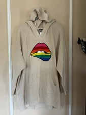 Torrid Plus 3X Beige Knit Hoodie Rainbow Lips Graphic Pockets Pullover picture
