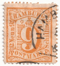 Germany 1864 - HAMBURG 9 Sch Yellow Orange Used - Mi19 Scott 21 CV £2250 picture