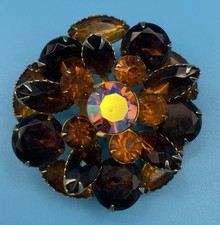 Vintage Brown Orange brooch unsigned raised Navettes picture