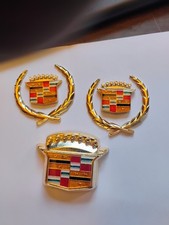  NEW 1970-1993 Cadillac Model GOLD Trunk Lock Swing And Pillar Emblems SET picture