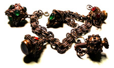 Vintage Etruscan Revival 800 Silver Bracelet With (5) Fob Charms, 7.75