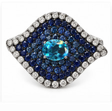Rarities by Carol Brodie Blue Topaz Sapphire Zircon Evil Eye Ring Size 6 NIB picture