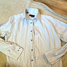 David Donahue Men's Trim Fit Dress Shirt 16 34/35 White/Gray Stripe picture