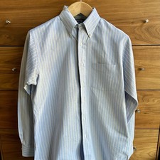 Vintage Lands' End Oxford Shirt Mens 16 34 Blue Yellow Burgundy Stripe OCBD Lrg picture