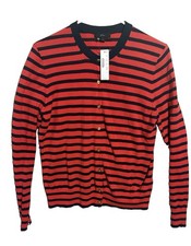 J.Crew Women's L Red/Blue Striped Crew Neck Button-Front Cardigan Long Sleeve picture