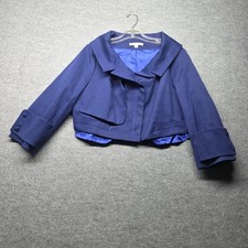 CARVEN Women's Cropped Jacket Blue Purple Zip Front Cotton Blend Size 38 picture