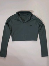 Lacoste Cropped Polo Womens 38 Olive Green Embroidered Crocodile Logo Athleisure picture