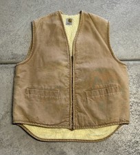 True Vintage 70’s Men’s Carhartt Beige Sherpa Lined Workwear Vest L Canvas picture