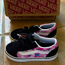 VANS Old Skool V Unisex Kids Sneaker Black Pink Butterfly Hook & Loop US 8 picture