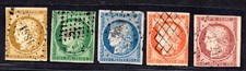 France 1849-50 First Issues To 1 Franc Scott #1, 2, 6, 7, 9 Light Cancels picture