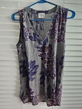 Anthropologie t.la Floral Print Tank Top Gray/Purple Size Medium picture