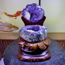 11.4LB Natural Agate Treasure Basin Quartz Geode Crystal Healing decor+stand picture