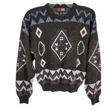 Vintage Chunky Knit Sweater Large 90’s Aztec Geometric Grandpa sweater diamond picture
