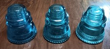 Lot 3 Vintage Hemingray 42 Aqua Light Blue Glass Telegraph Electical Insulator picture